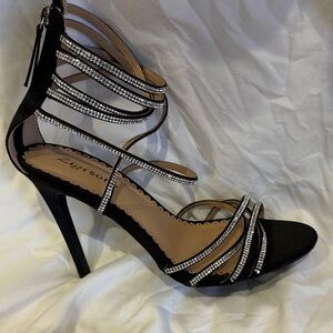 Zigi Soho Black Rhinestone Strappy Heels